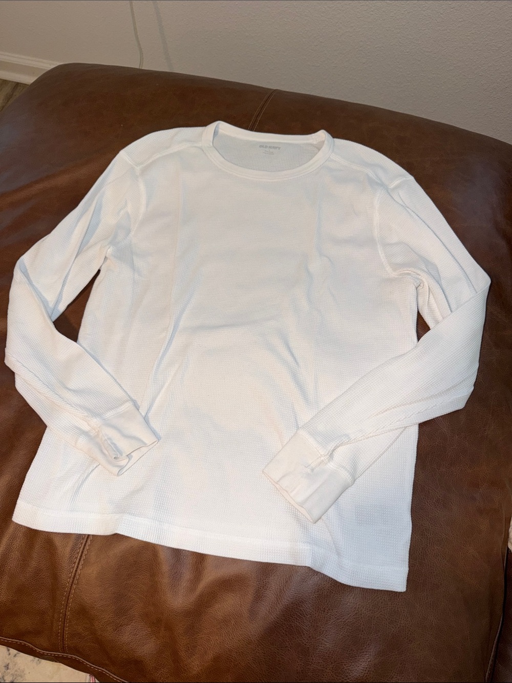 Old Navy White Long-Sleeve Waffle Thermal Crew